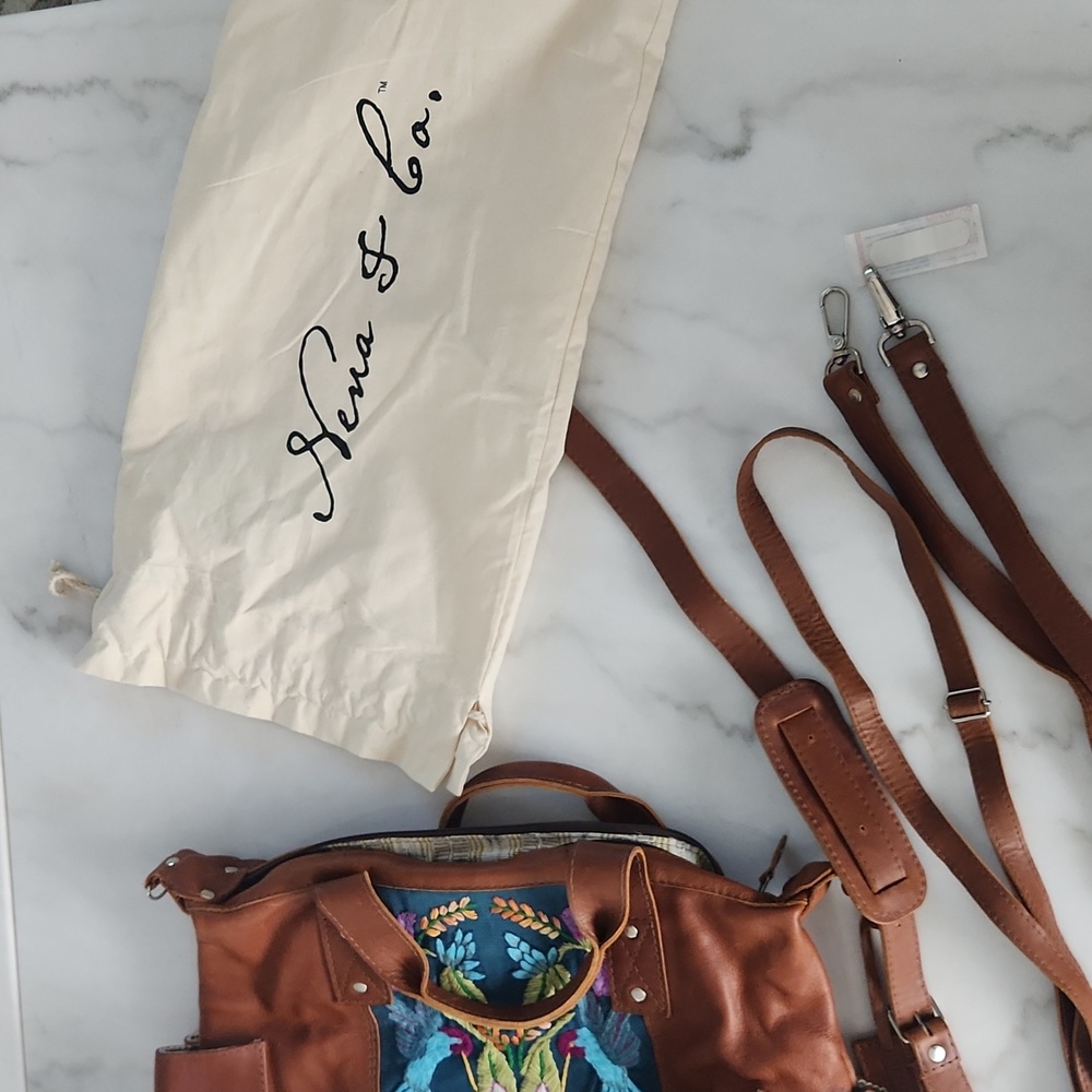 Nena & Co. Brown Leather Bag with Colorful Embroidery - Picture 9 of 12